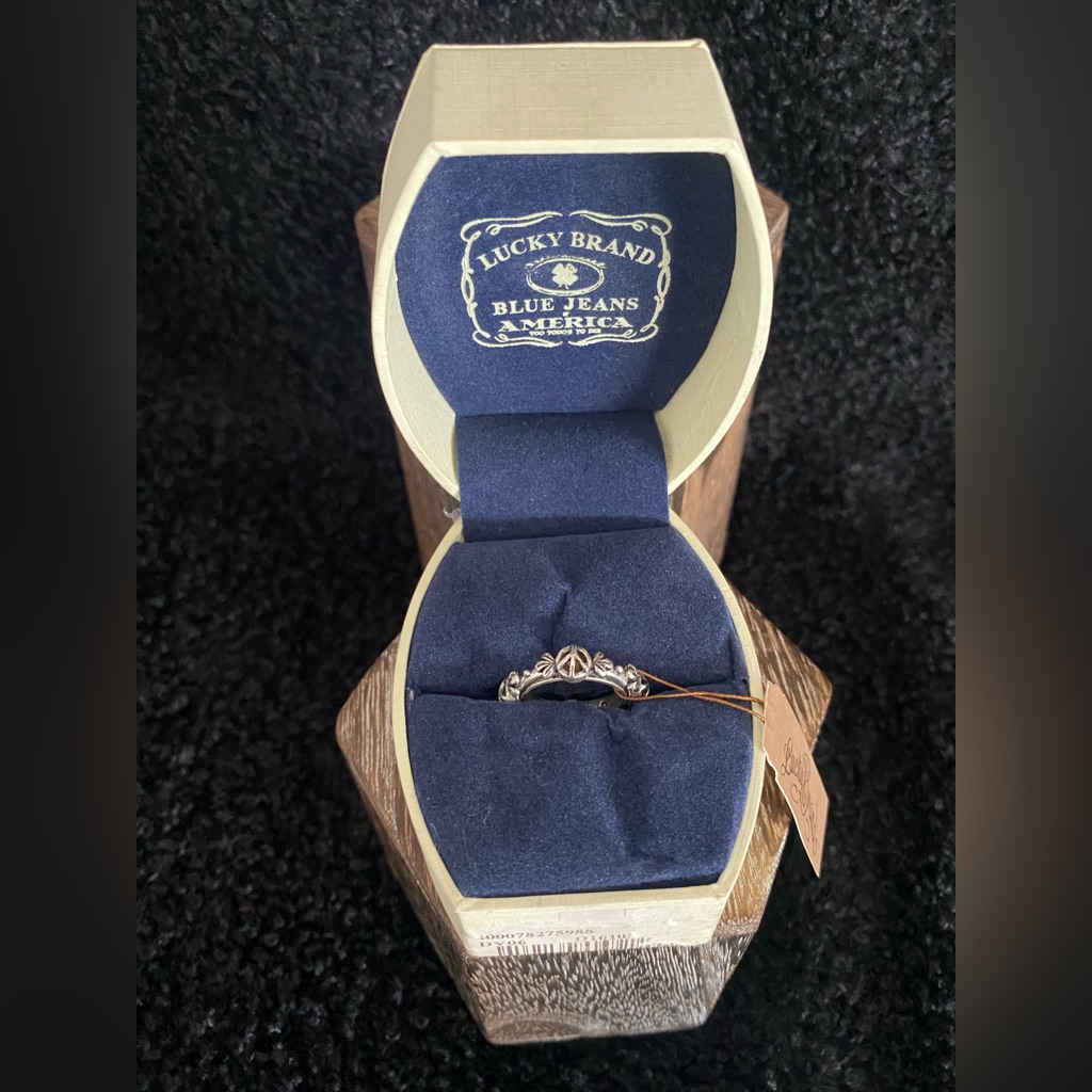 Retired Lucky Brand Silver 360 Degrees Peace Distressed Band Ring